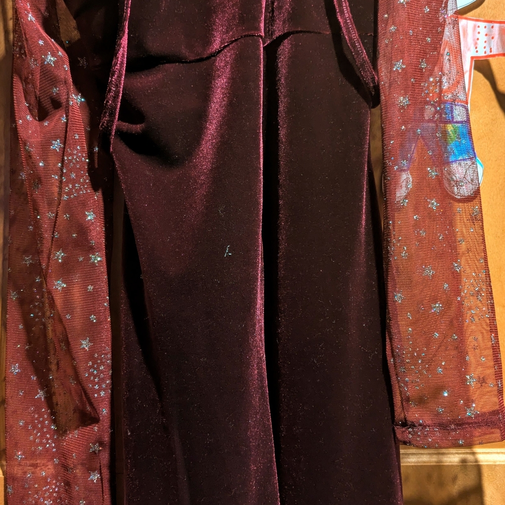 BCBGeneration Burgundy Midi Dress with Sheer Star Sleeves